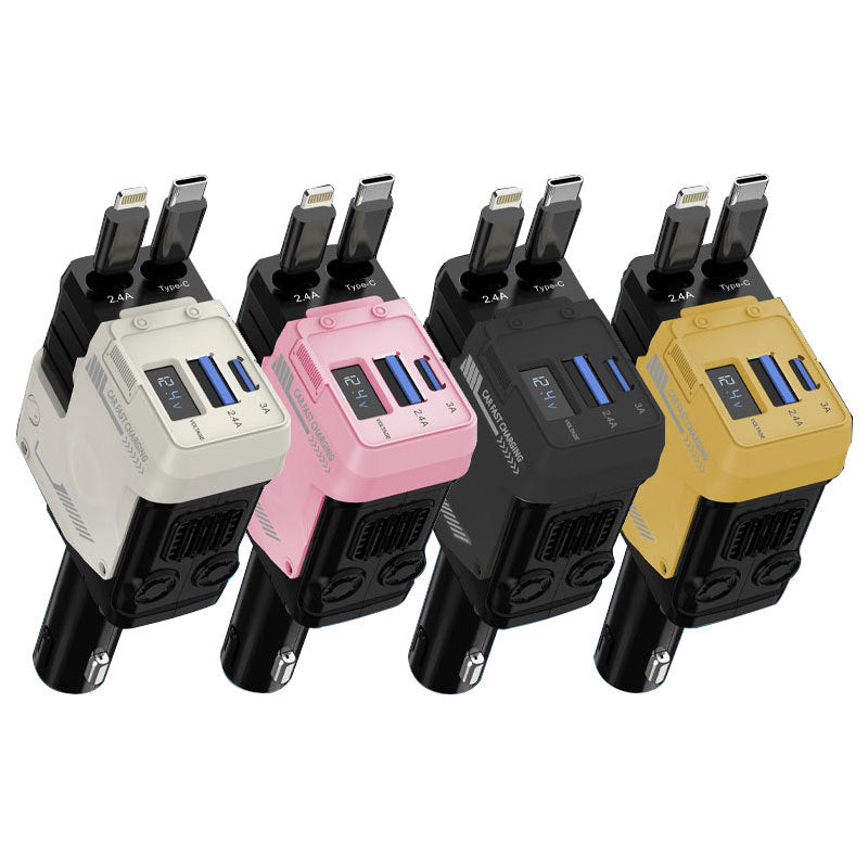 Cargador para coche con cable retractil y carga rapida de 120 W