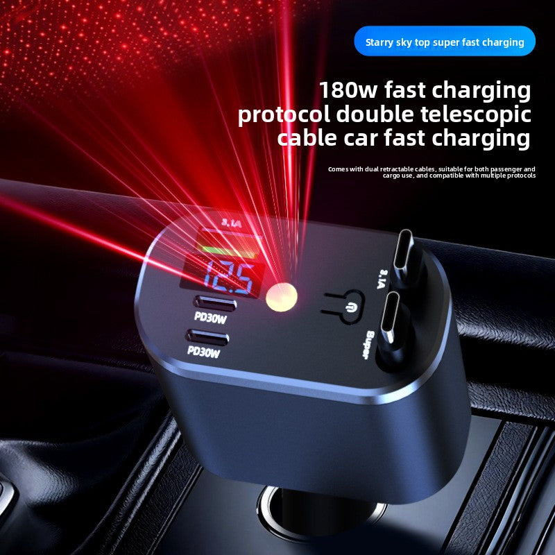 Cargador para coche con cable retractil y carga rapida de 120 W