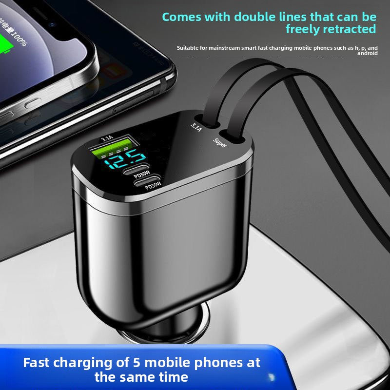 Cargador para coche con cable retr�ctil y carga r�pida de 120 W