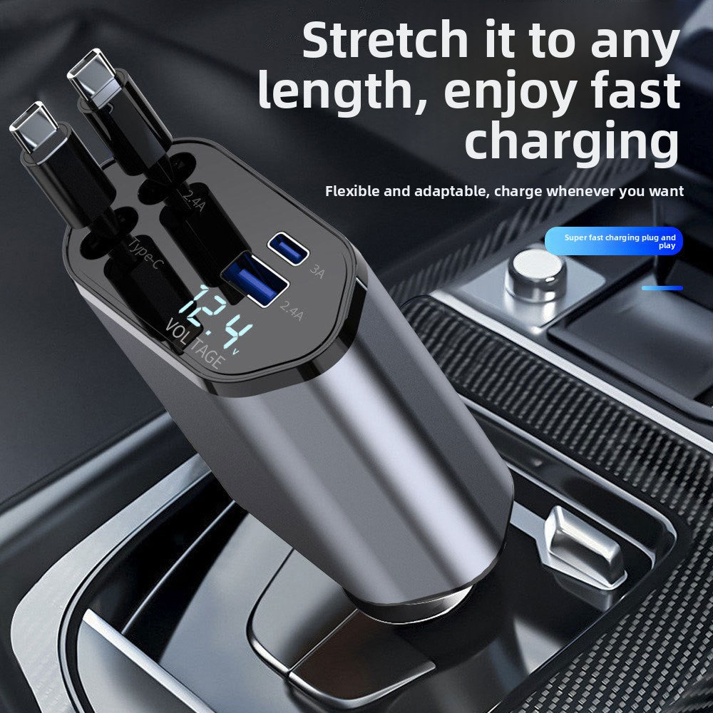 Cargador para coche con cable retractil y carga rapida de 120 W