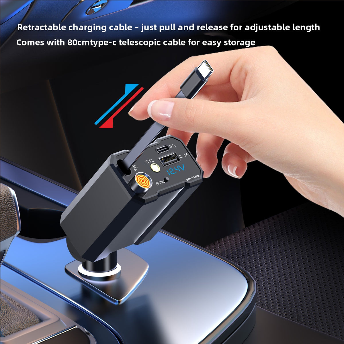 Cargador para coche con cable retractil y carga rapida de 120 W